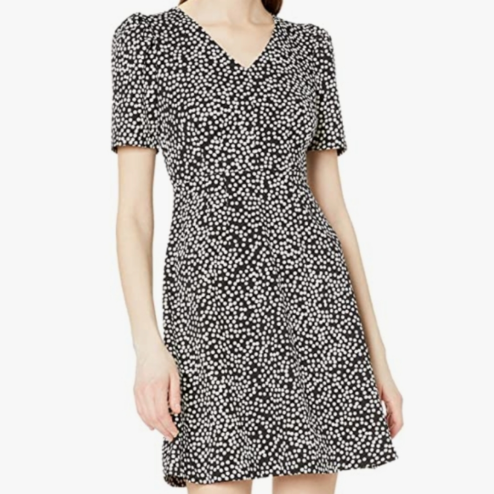 NWT Lark & Ro Black & Ivory Polka Dot V-Neck Fit & Flare Mini Dress Size 0
